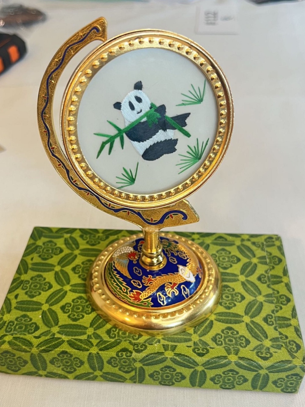 Vintage Needle Point cloisonné Panda Spinning Toy